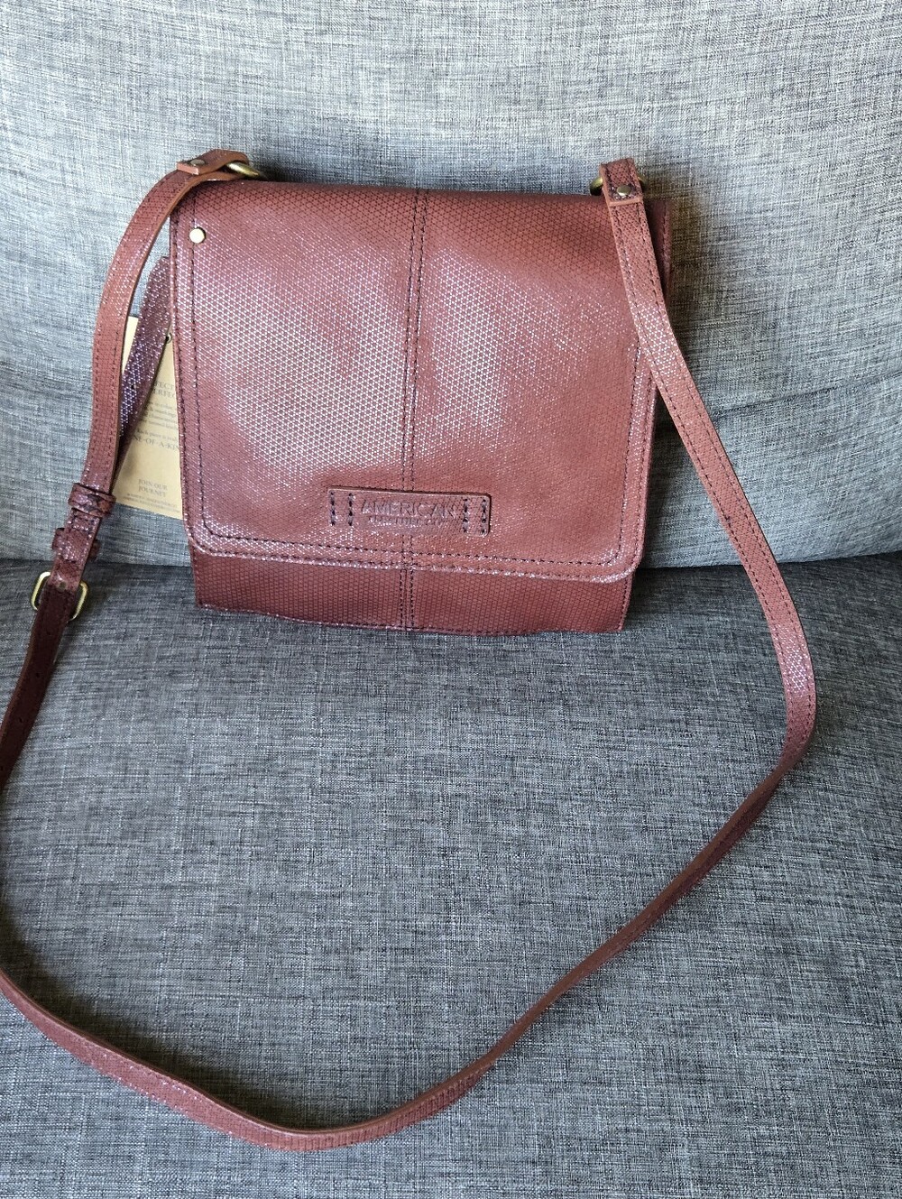 American Leather Co. Brook Falap Leather Crossbody Bag Brandy Pienza